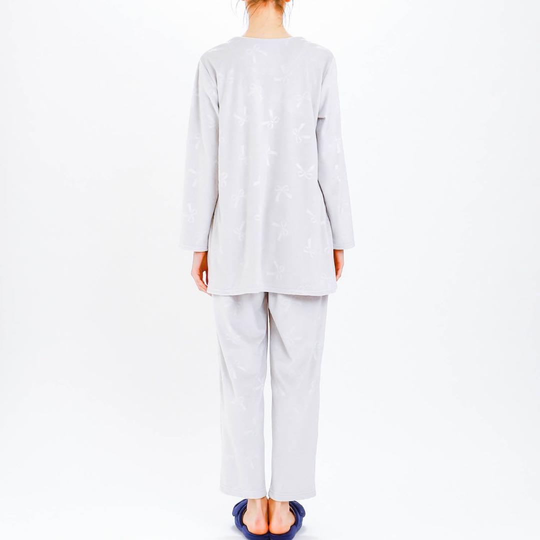 ナルエー ムーンタン スノースムージー リボンエンボスパジャマ M〜L グレー