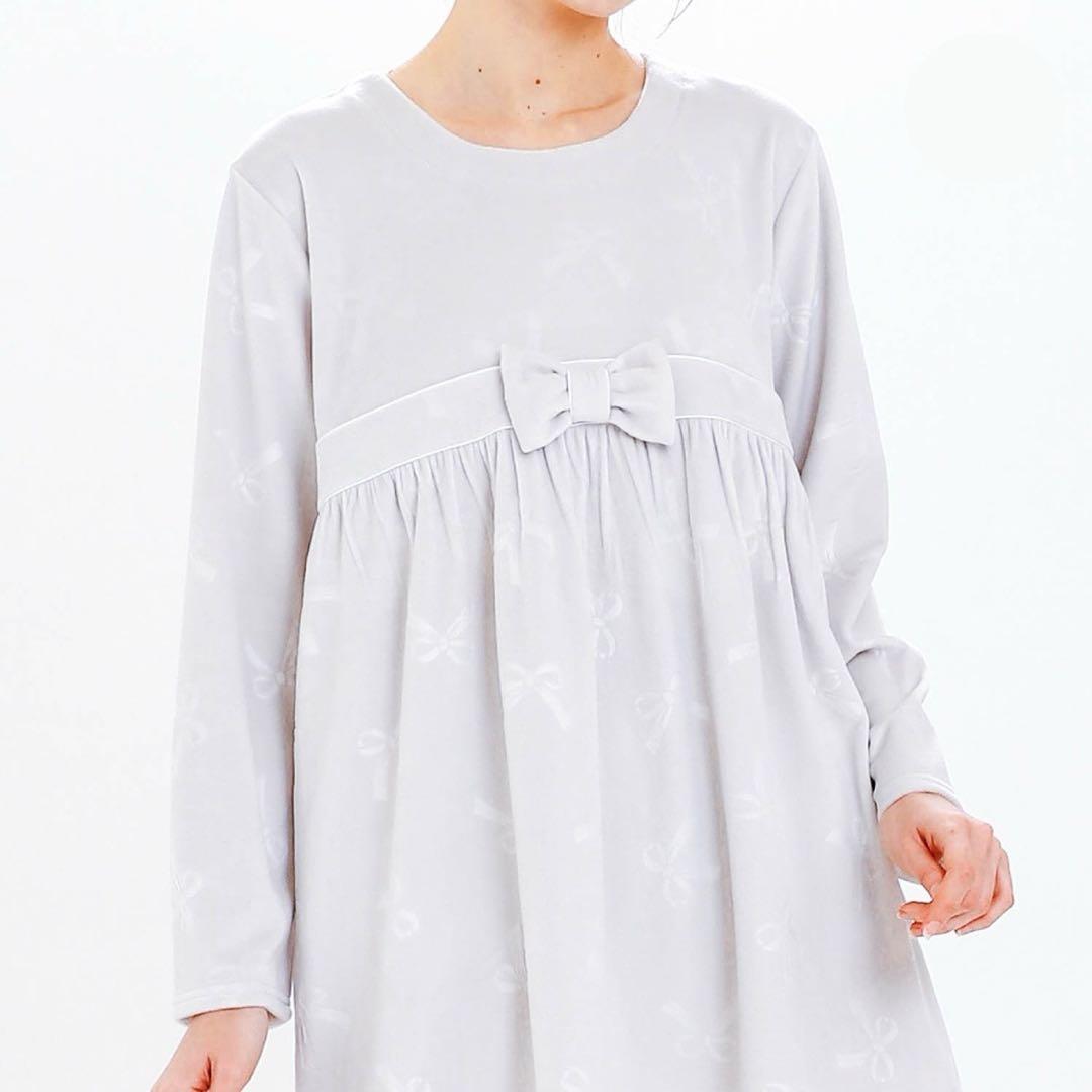 ナルエー ムーンタン スノースムージー リボンエンボスパジャマ M〜L グレー