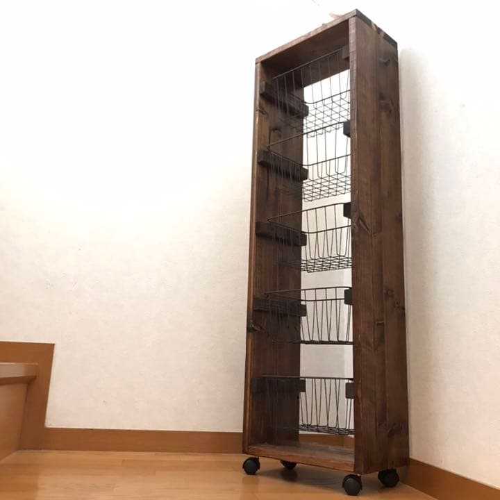 【再販】ワイヤーバスケット5段シェルフ【handmade】キャスター付き