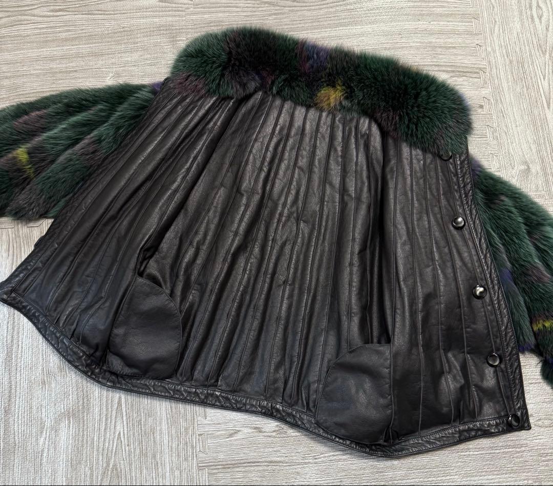 リバーシブル レザージャケット フォックスファー ブラック コート 革 グリーン