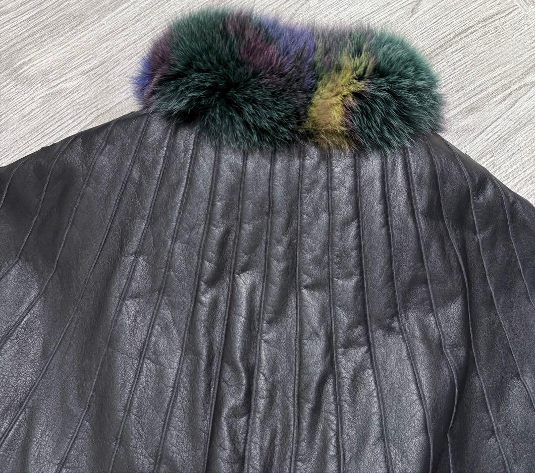 リバーシブル レザージャケット フォックスファー ブラック コート 革 グリーン
