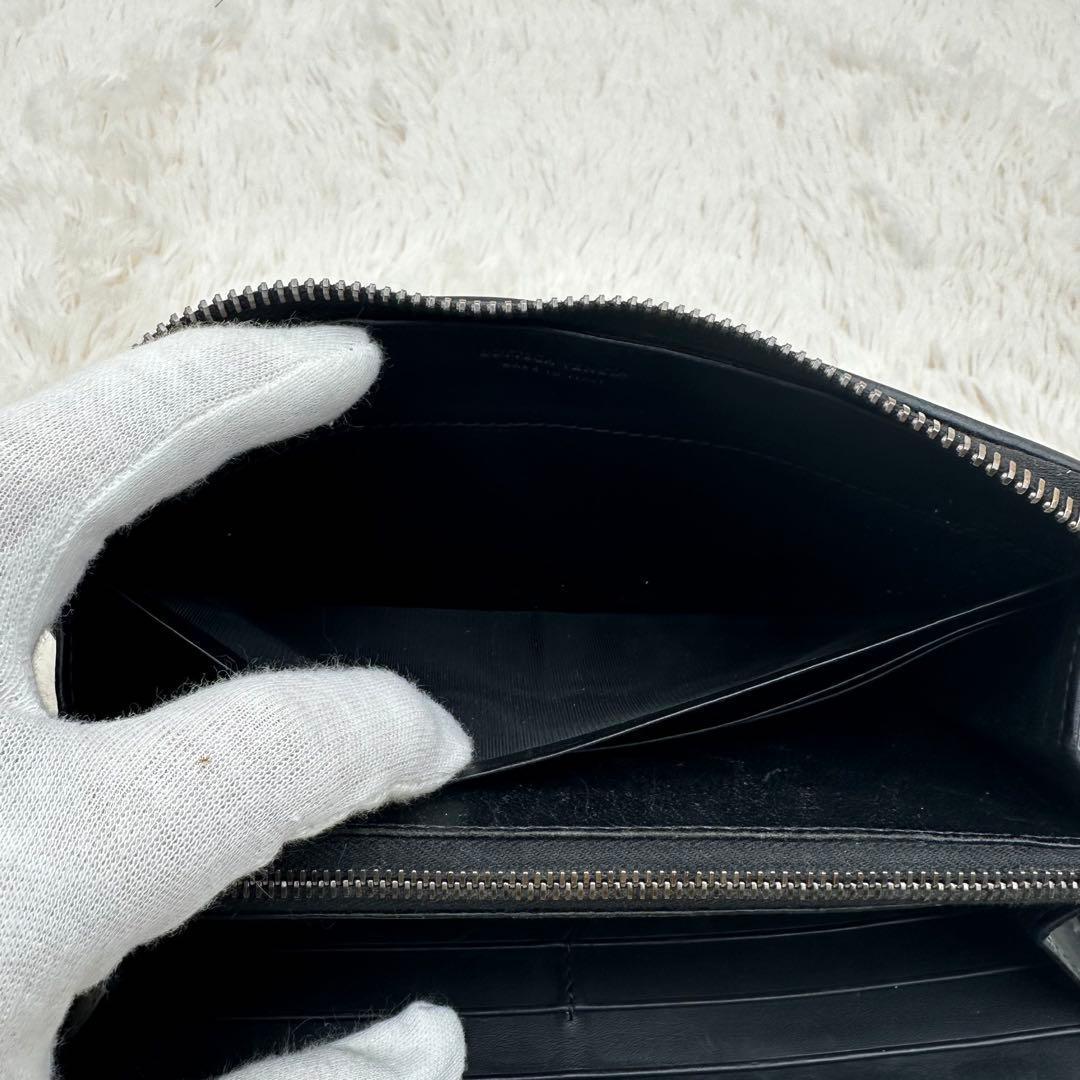 ✨箱あり✨美品　ボッテガ　長財布　ラウンドジップ　イントレチャート　レザー　黒