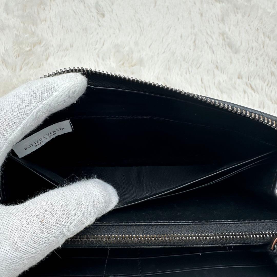 ✨箱あり✨美品　ボッテガ　長財布　ラウンドジップ　イントレチャート　レザー　黒