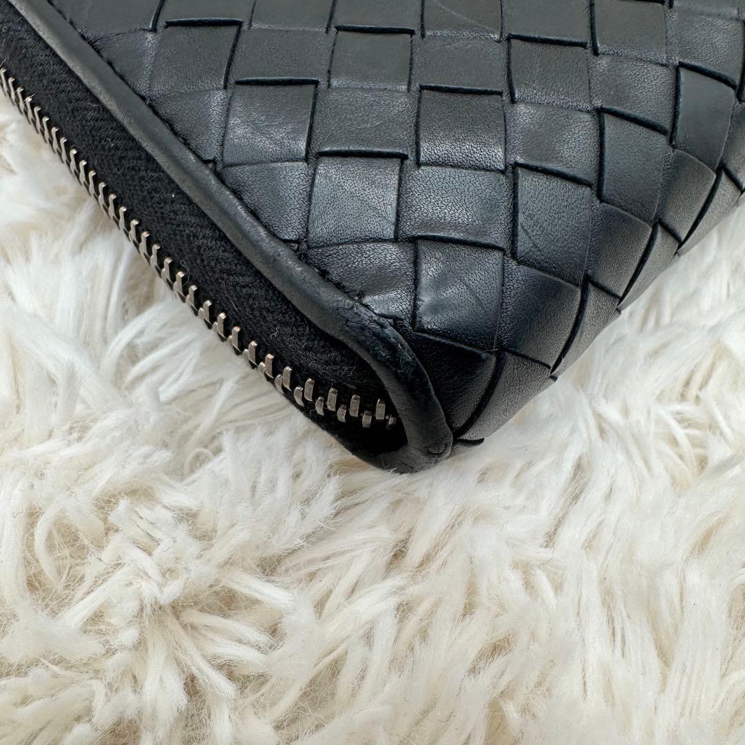 ✨箱あり✨美品　ボッテガ　長財布　ラウンドジップ　イントレチャート　レザー　黒