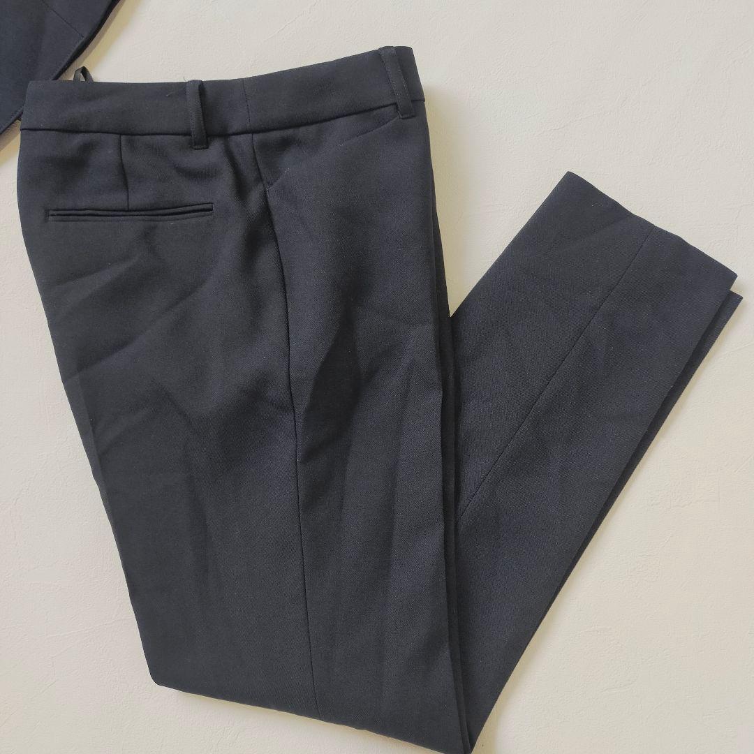 極美品　インディヴィ　ノーカラージャケット　パンツ　スーツ　セットアップ　紺