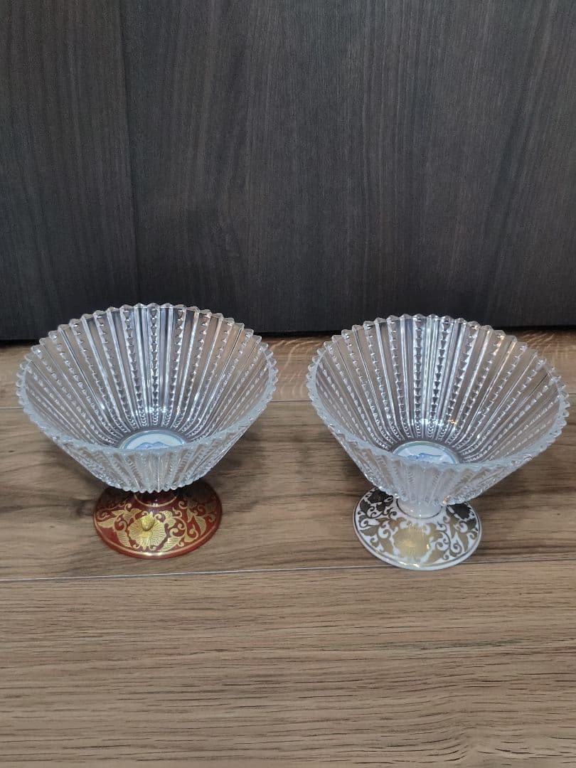 林九郎窯　コンポート皿、デザート皿 脚付皿、紅白ガラス製2客