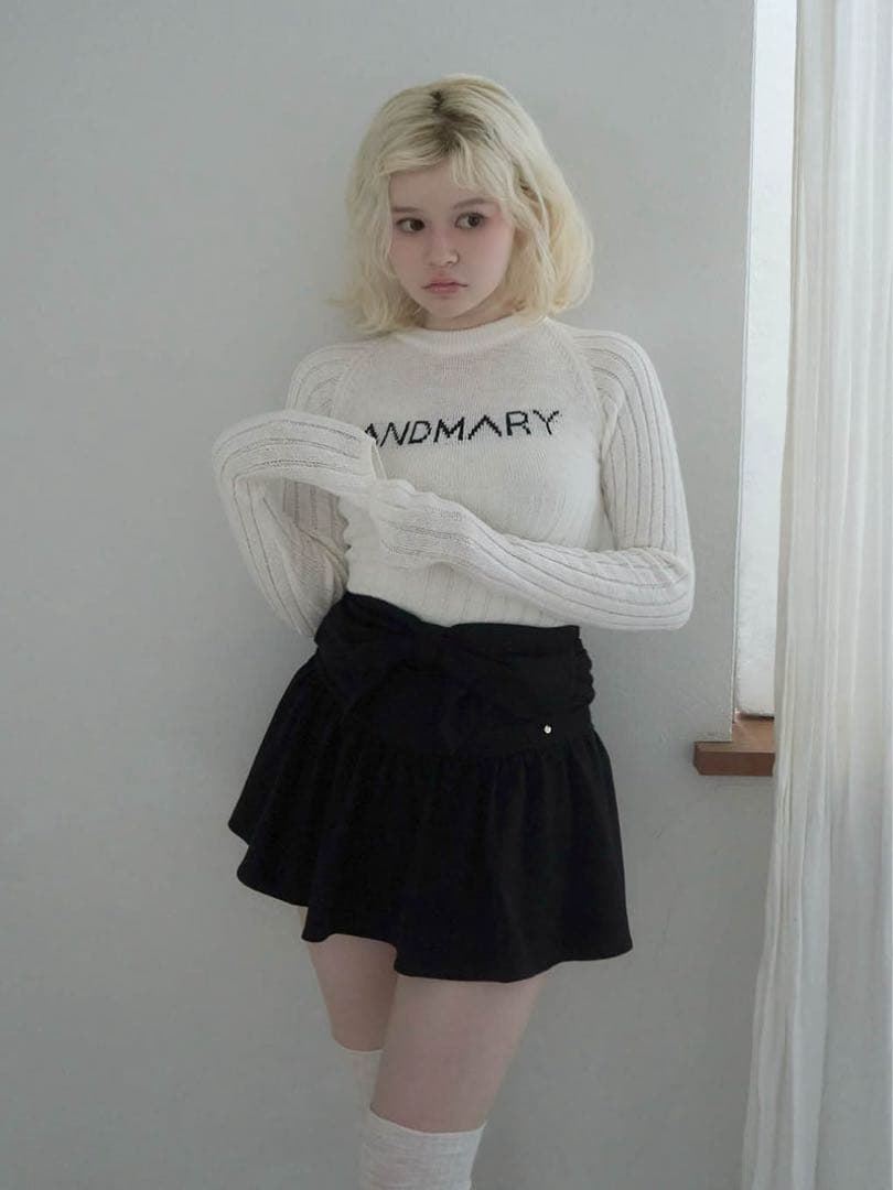 【新品訳あり】andmary Mary logo knit tops white