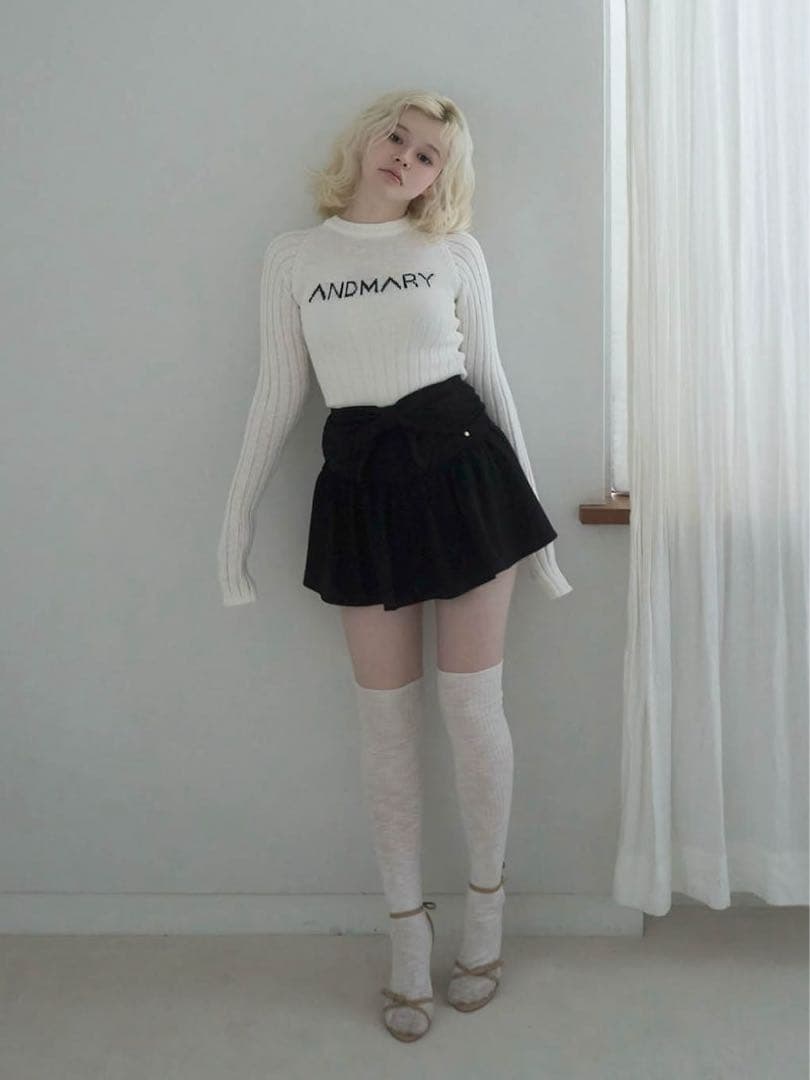 【新品訳あり】andmary Mary logo knit tops white