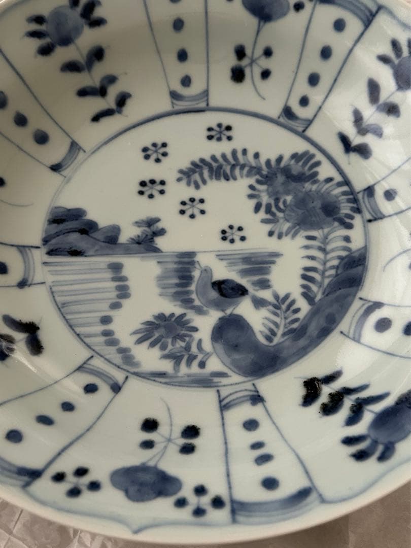 清水なお子 染付 大皿 浅鉢 盛り鉢 鳥 花