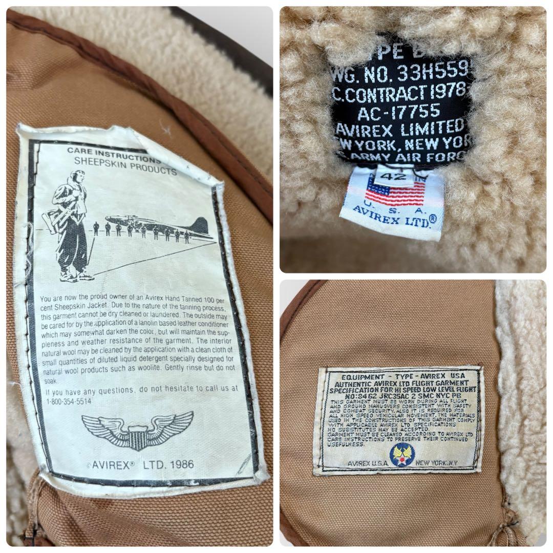 XLサイズ AVIREX B-3 リアルムートン フライトジャケット　42号　茶