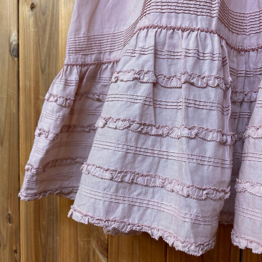 <極美品>ワンダフルワールド 綿ローン ふんわり半袖ピコフリルブラウス ピンク