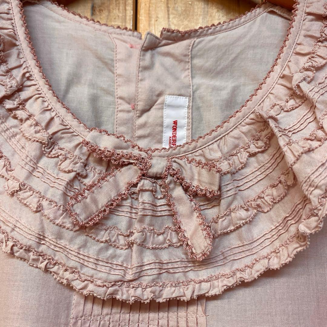 <極美品>ワンダフルワールド 綿ローン ふんわり半袖ピコフリルブラウス ピンク