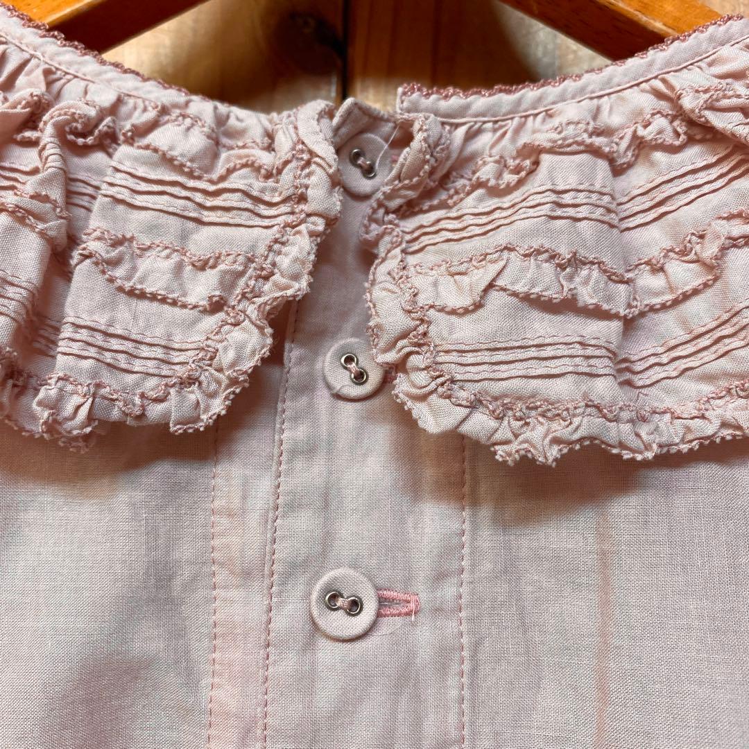 <極美品>ワンダフルワールド 綿ローン ふんわり半袖ピコフリルブラウス ピンク