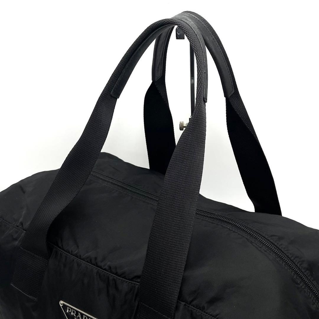 プラダ 三角ロゴ アイコン ハンドバッグ ボストンバッグ 肩掛け 旅行鞄 黒