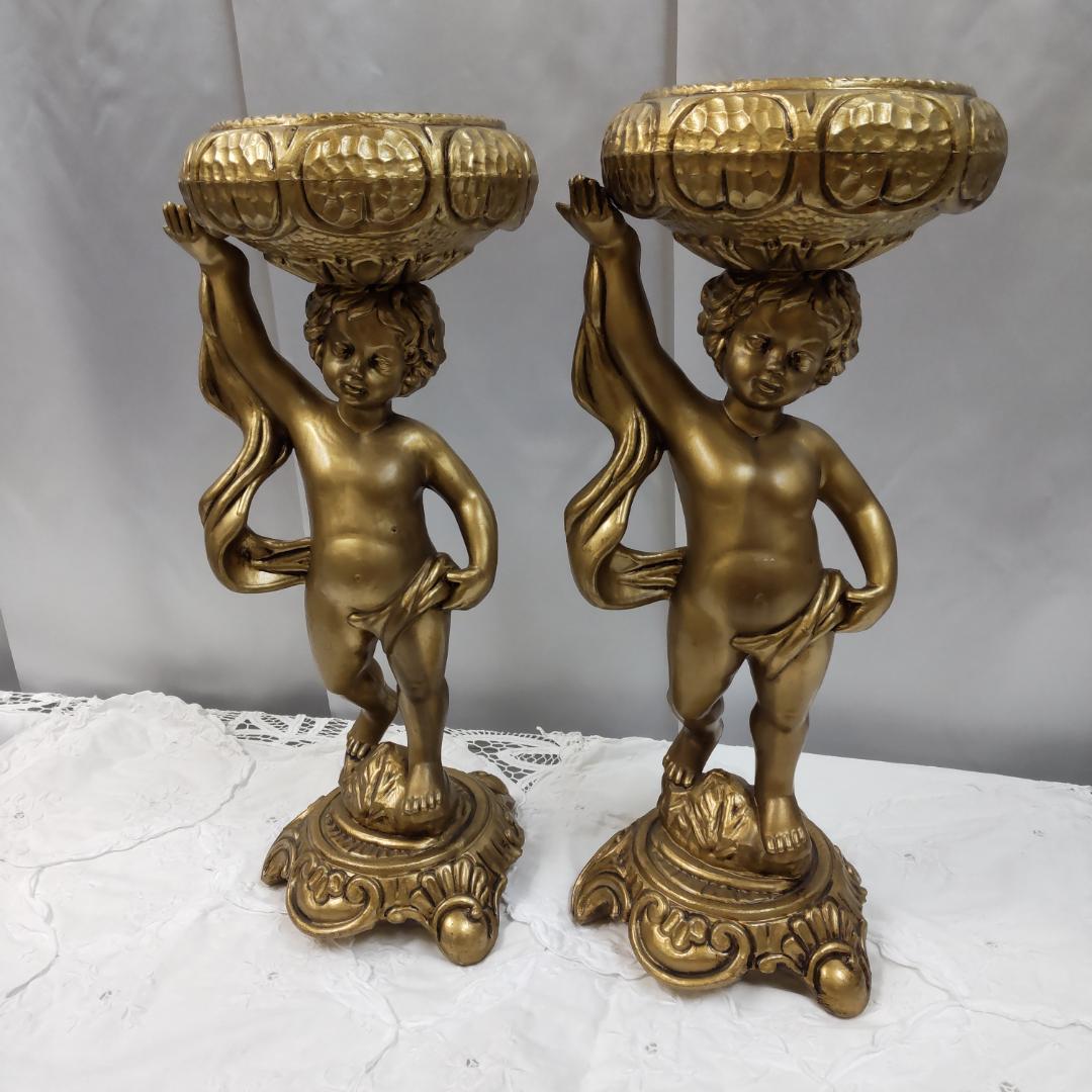 ロココ風　天使　飾り物　置き物　2点　エンゼル　花台　飾り鉢　ゴールド