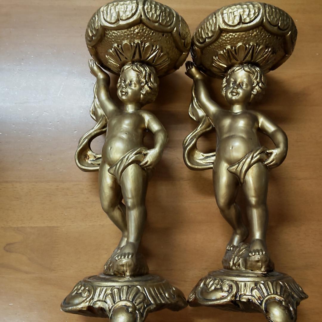 ロココ風　天使　飾り物　置き物　2点　エンゼル　花台　飾り鉢　ゴールド