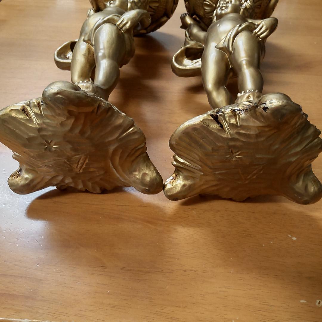 ロココ風　天使　飾り物　置き物　2点　エンゼル　花台　飾り鉢　ゴールド