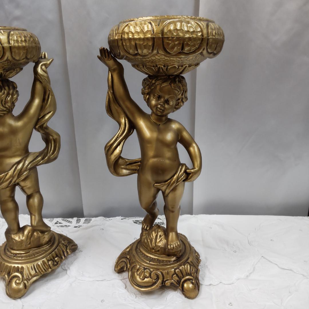 ロココ風　天使　飾り物　置き物　2点　エンゼル　花台　飾り鉢　ゴールド