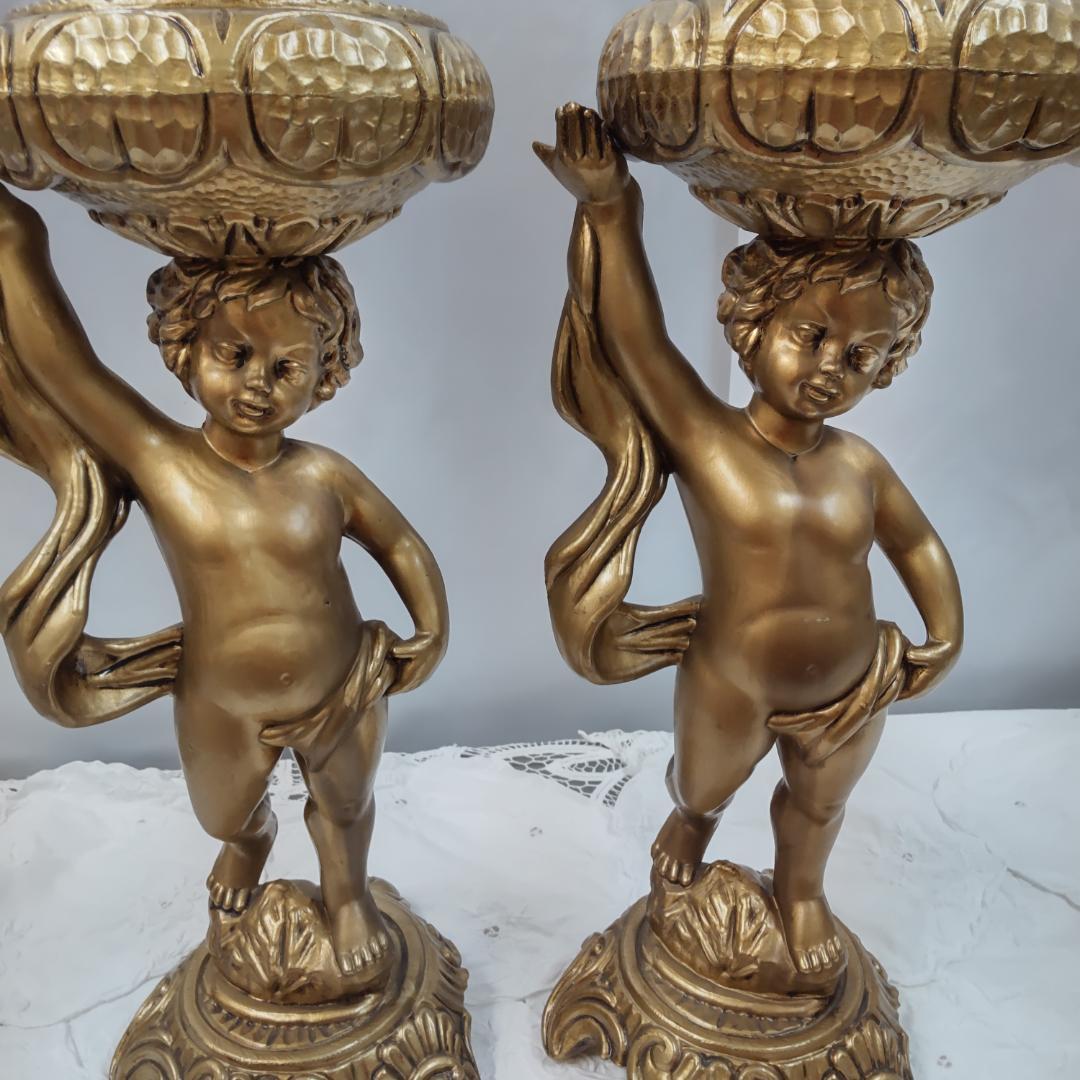 ロココ風　天使　飾り物　置き物　2点　エンゼル　花台　飾り鉢　ゴールド