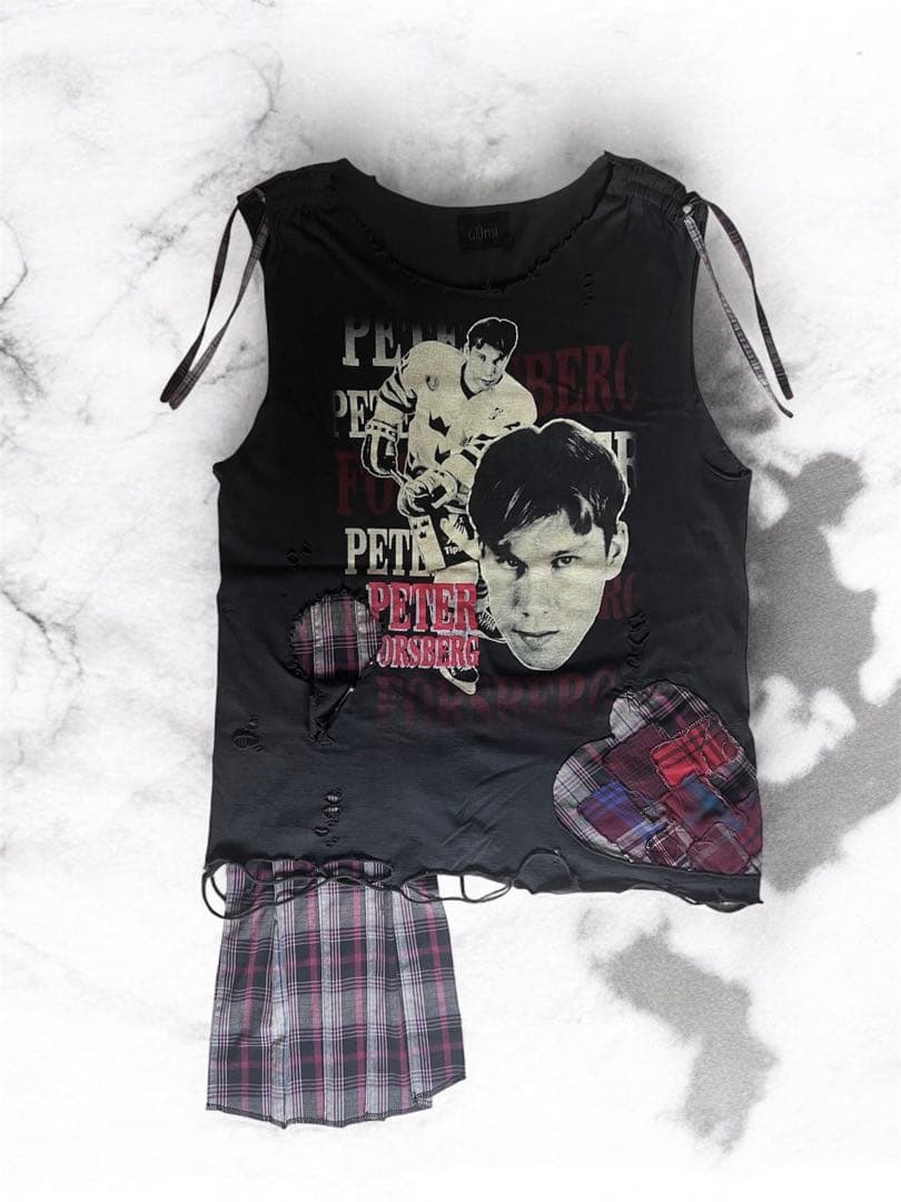 c0mi リメイク check shirt docking no-sleeve