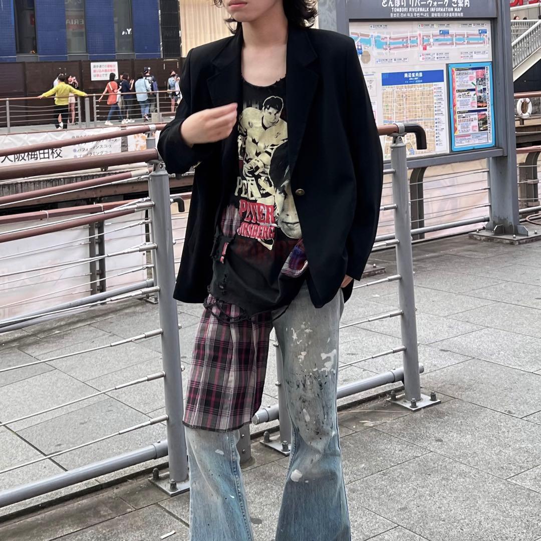 c0mi リメイク check shirt docking no-sleeve