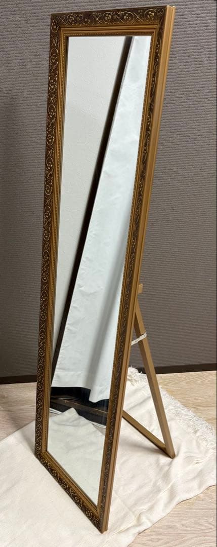 【美品】アンティーク　天然木枠の全身スタンドミラー