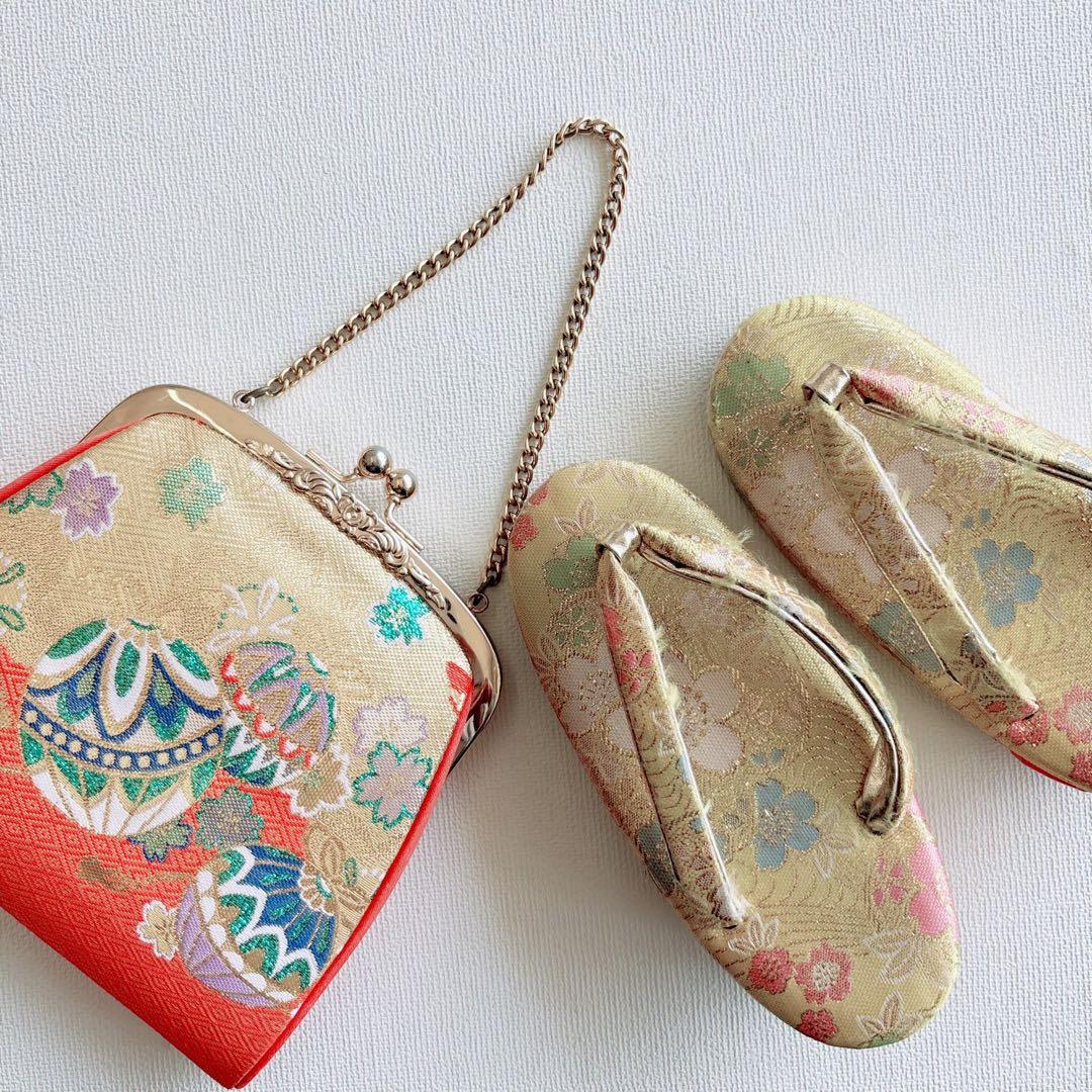 フルセット　七五三７歳女の子　赤地花御所車　黒地袋帯　蝶鶴菊　簡単半衿　7106