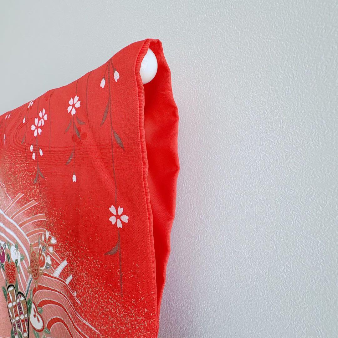 フルセット　七五三７歳女の子　赤地花御所車　黒地袋帯　蝶鶴菊　簡単半衿　7106