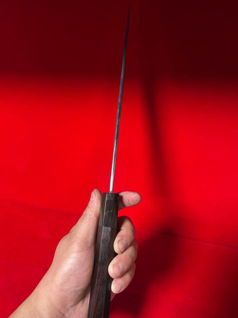 No.01392 包丁　和牛刀　重啓作　折り返し￼鍛錬　墨流　雲流　三枚打