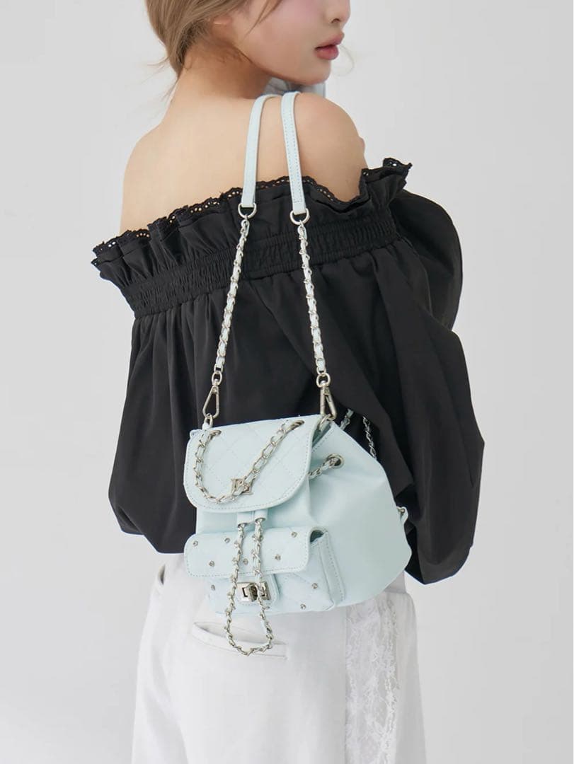 ダーリッチ　キルティングビジューミニリュック　SAX