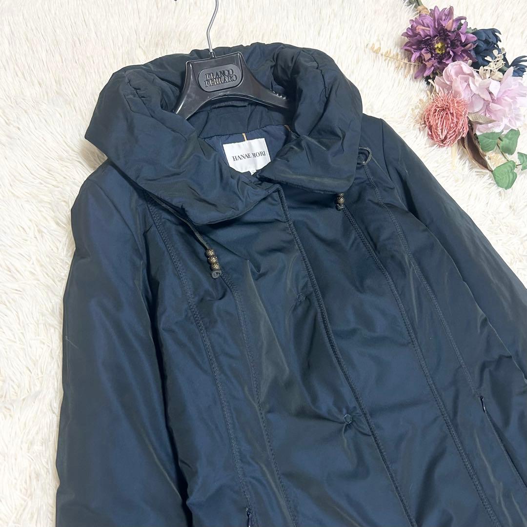 HANAE MORI ハナエモリ 中綿ダウンコート Aライン ネイビー 羊革