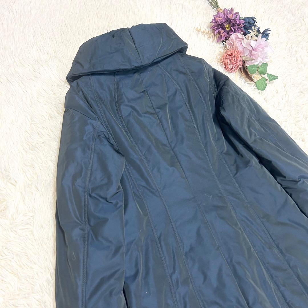 HANAE MORI ハナエモリ 中綿ダウンコート Aライン ネイビー 羊革