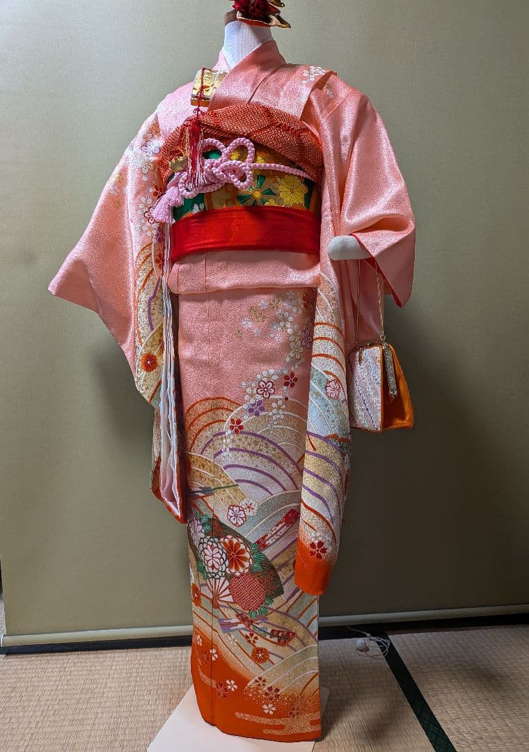 七五三用 7歳用　ピンクの花柄着物セット