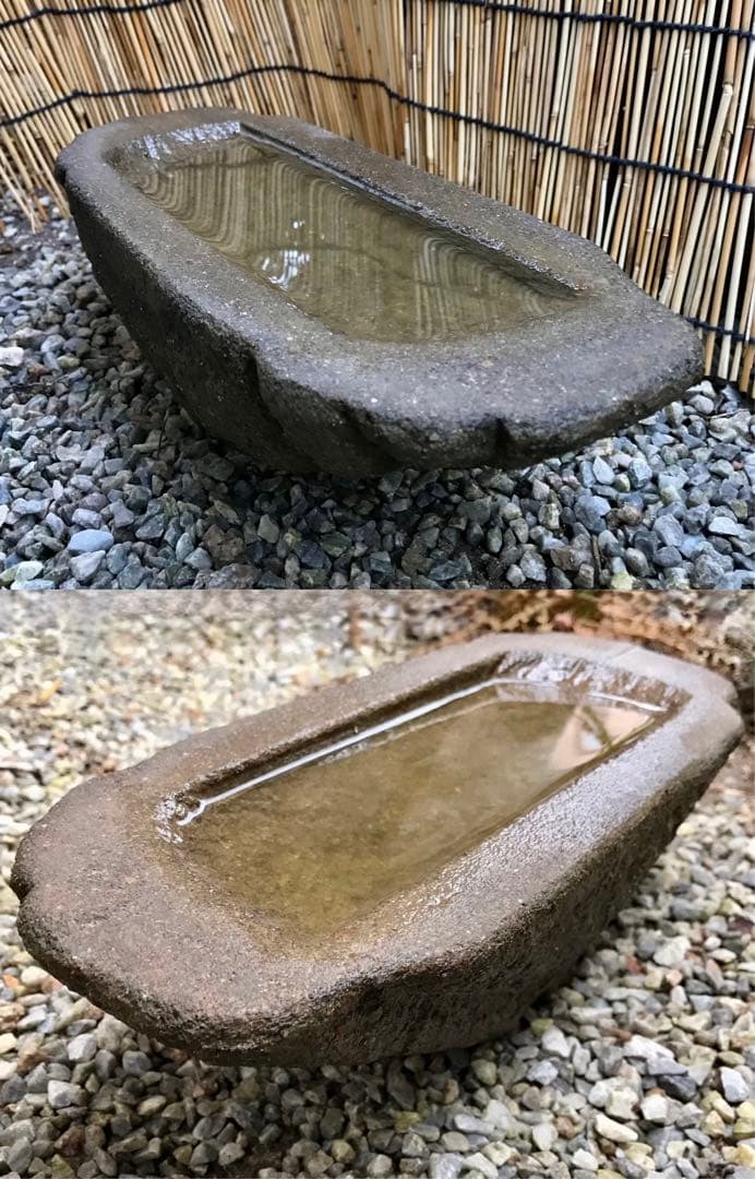 【石鉢・寄せ植え鉢・多肉植物鉢・茶器鉢・蹲２個】オブジェ・庭石・置物