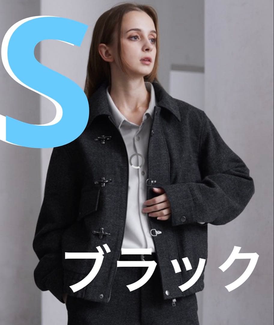 clel ウール ブレンド ヘリンボーン ツイード ファイヤーマン ブルゾン S