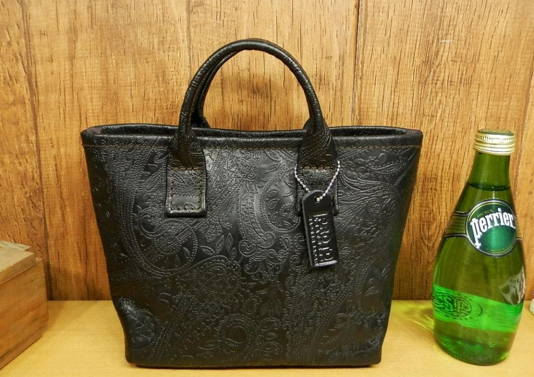 ☆XSサイズ☆ブラックペイズリー×赤裏地のミニトートバッグ!日本製　姫路レザー