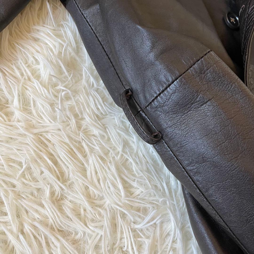 ロング丈　トレンチコート　ダブル　本革　大きいサイズ　ダークブラウン