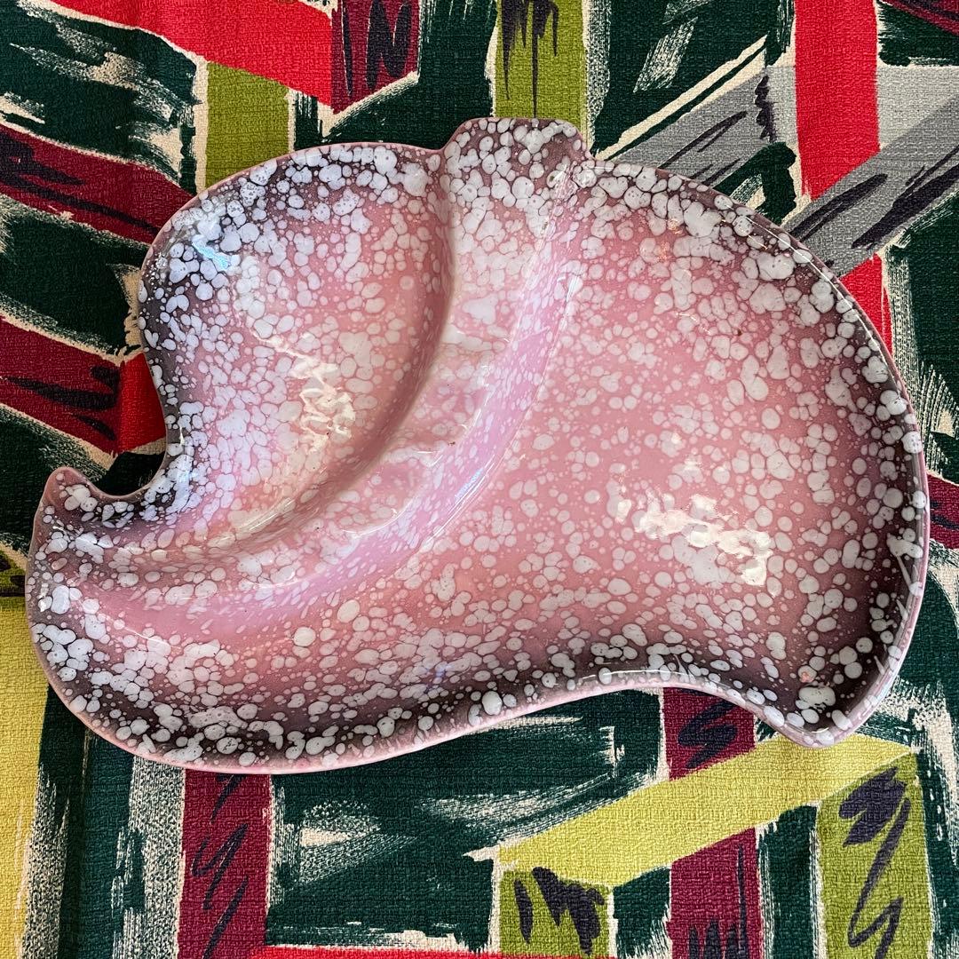 希少品！50's〜ピンク色アメリカンアンティークミッドセンチュリー陶器灰皿USA