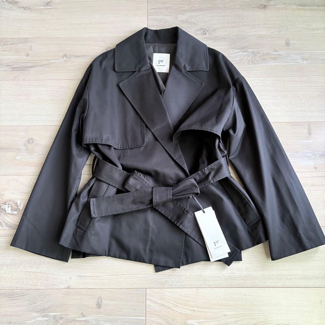 【未使用】プルミエアロンディスモン ショートトレンチコート 黒 オーバーサイズ