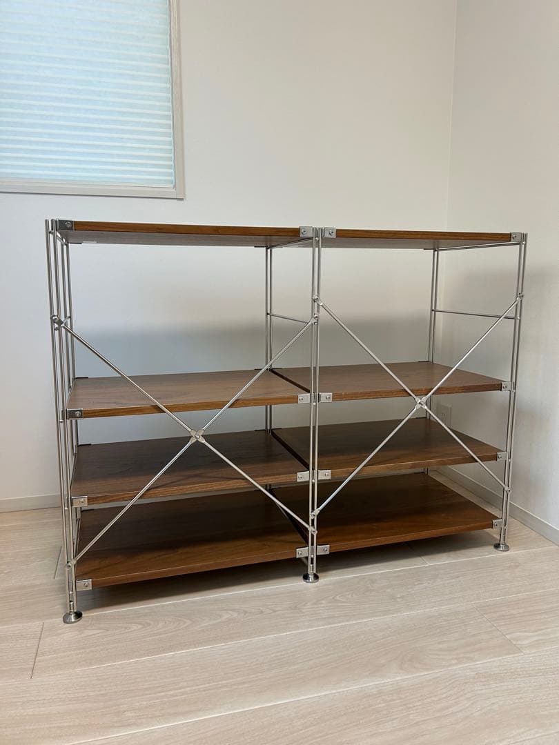 無印良品、ユニットシェルフ、ステンレス、ウォールナット、追加棚2枚付き