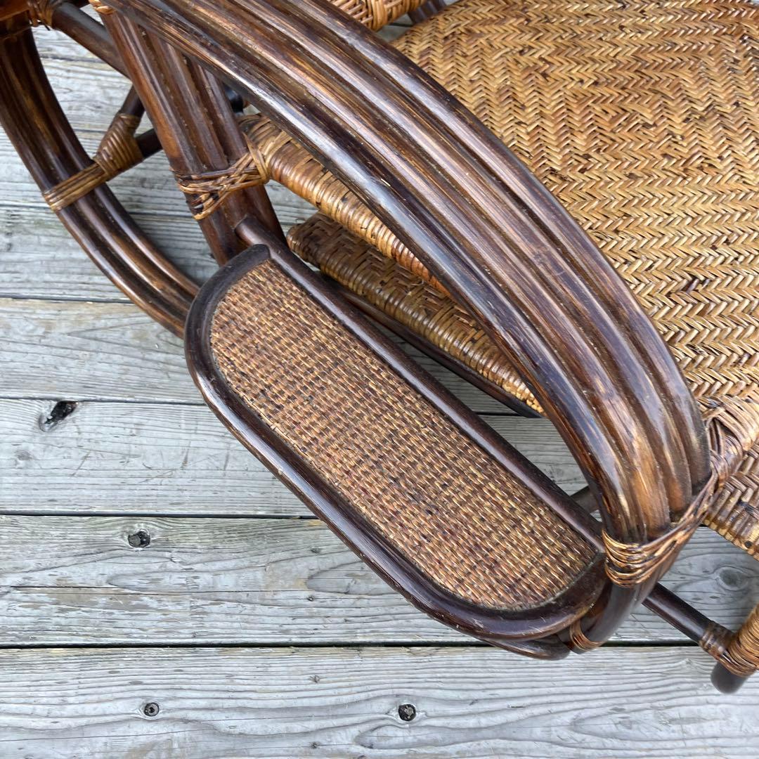 昭和レトロ ラタンリクライニングチェア 1人掛けソファー オットマン付き 籐家具