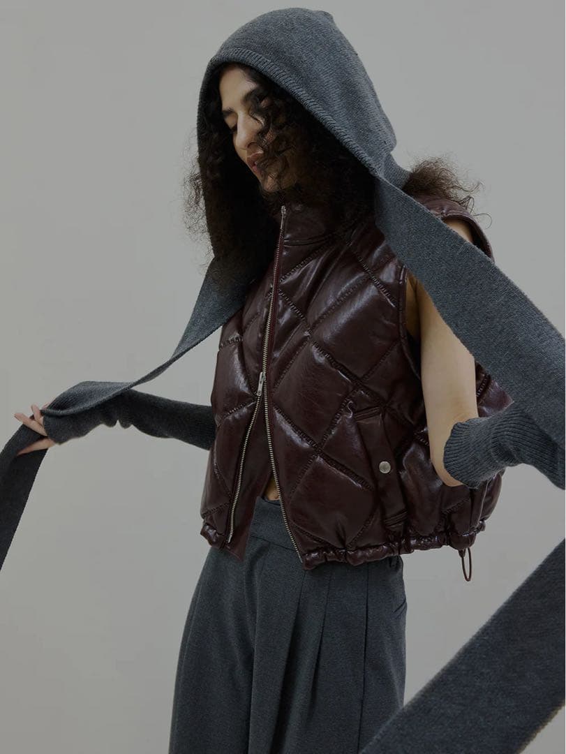 【新品】SYNTHETIC LEATHER QUILTING MINI VEST