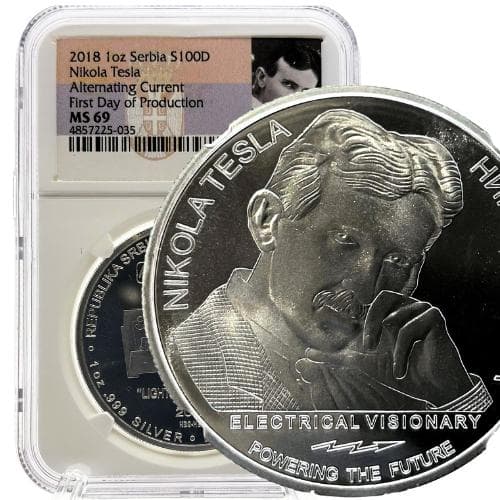 ★偉大な科学者 ニコラ・テスラ 銀貨 2018年 セルビア NGC MS69