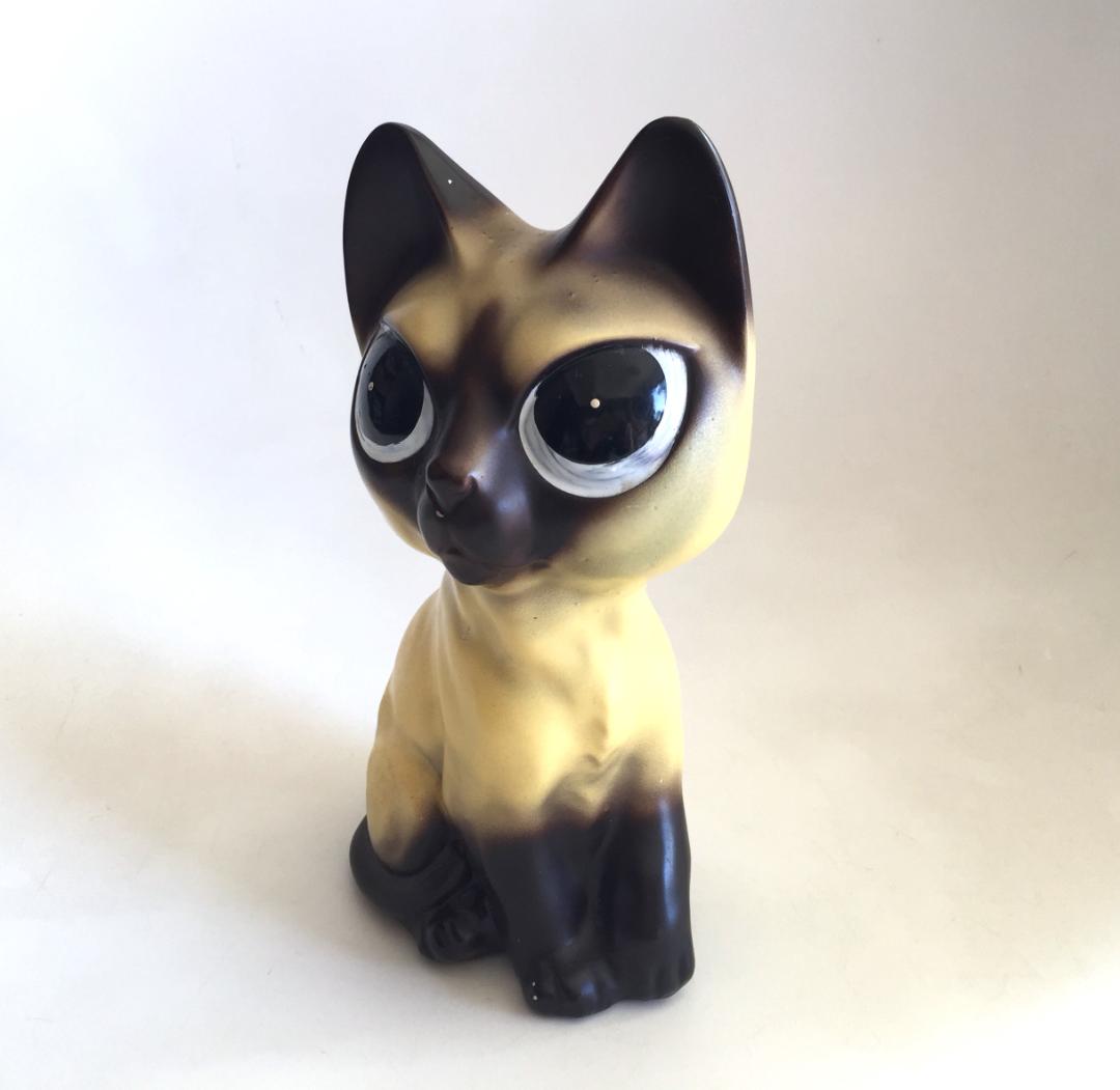 ビンテージ Norleans製 Big eye Cat置物 陶器 シャム猫 ねこ