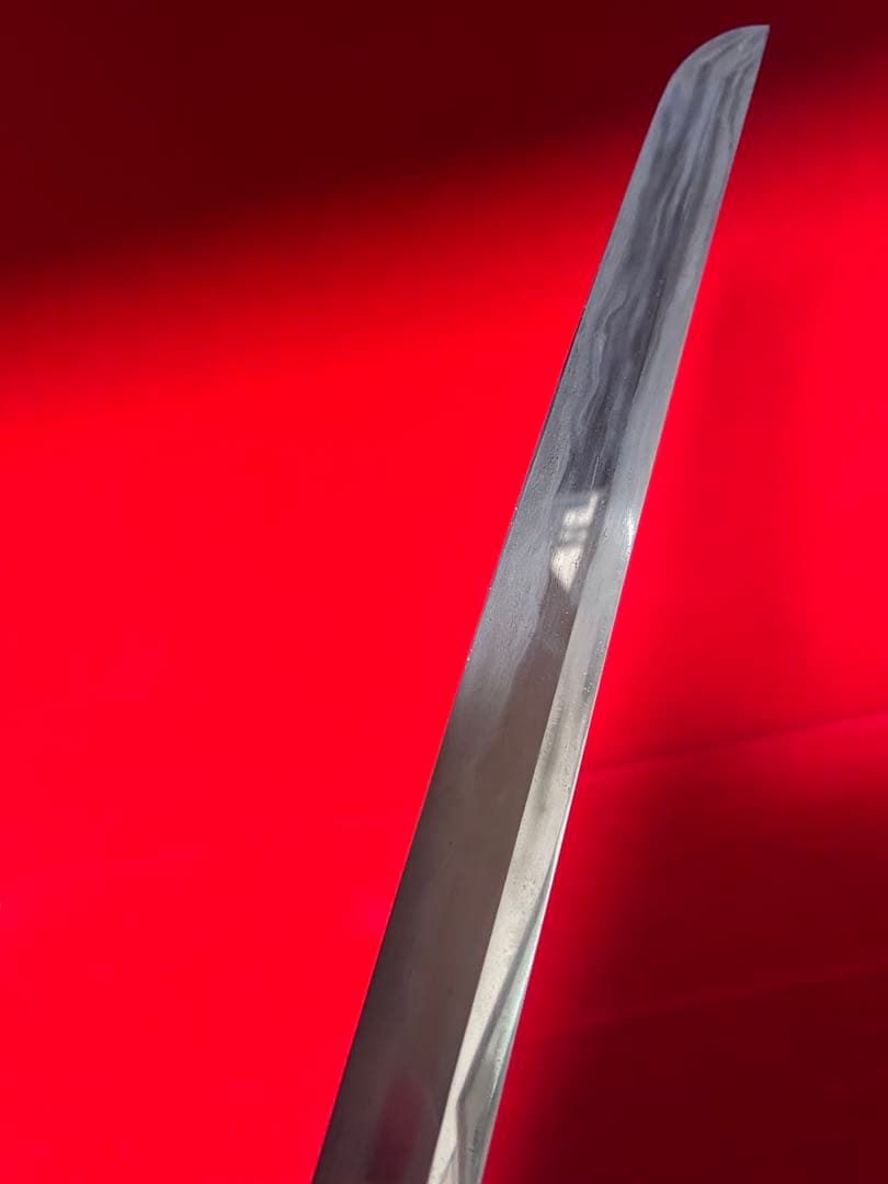 No.01346 包丁　先丸筋引　マグロ包丁　両刃　玉鋼　刃文綺麗　墨流　未使用