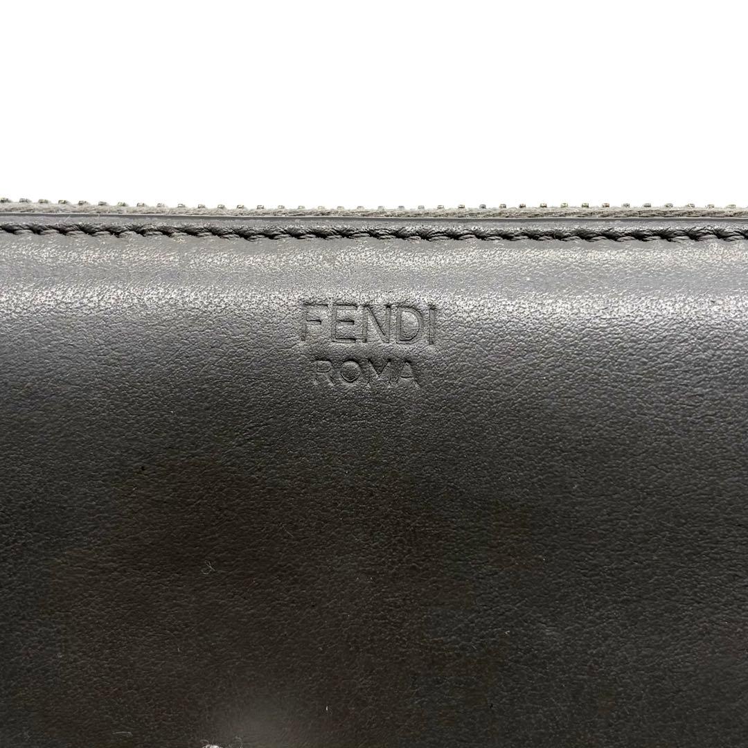 【美品】フェンディ 長財布 ラウンドジップ バグズアイ モンスター グレー