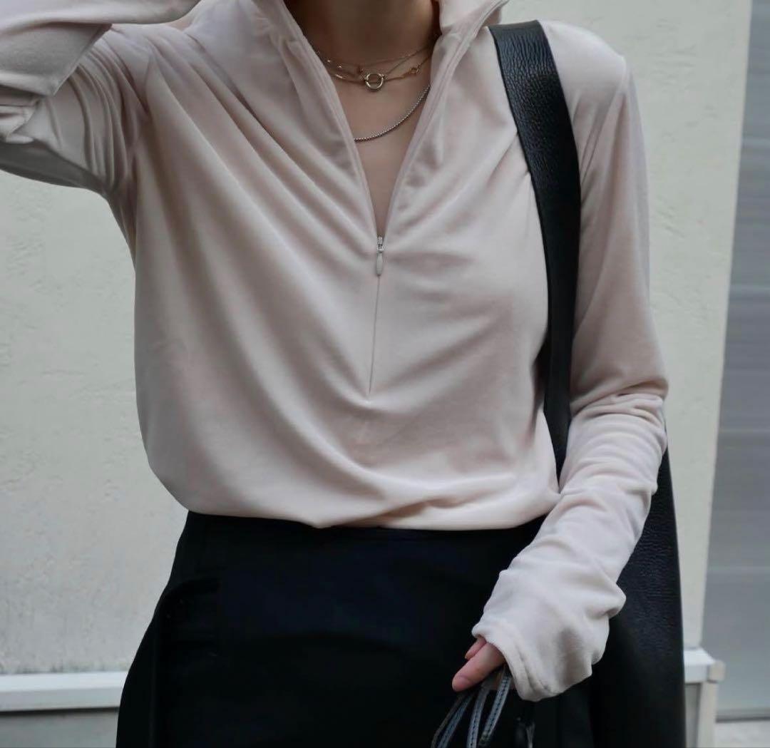 トップス ENOF velour jersey zip tops Ecru