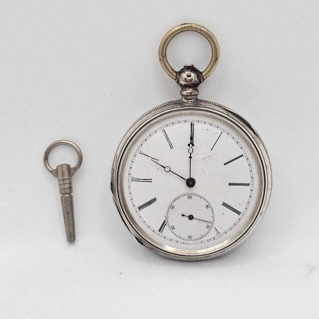 希少 スイス製 銀無垢 鍵巻き 懐中時計 裏スケルトン ホールマーク有