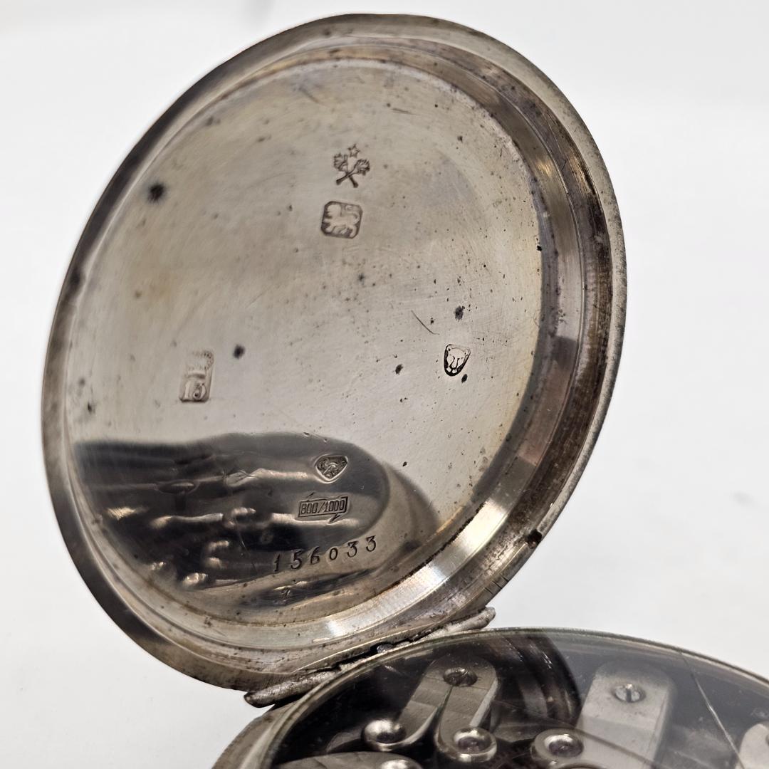 希少 スイス製 銀無垢 鍵巻き 懐中時計 裏スケルトン ホールマーク有