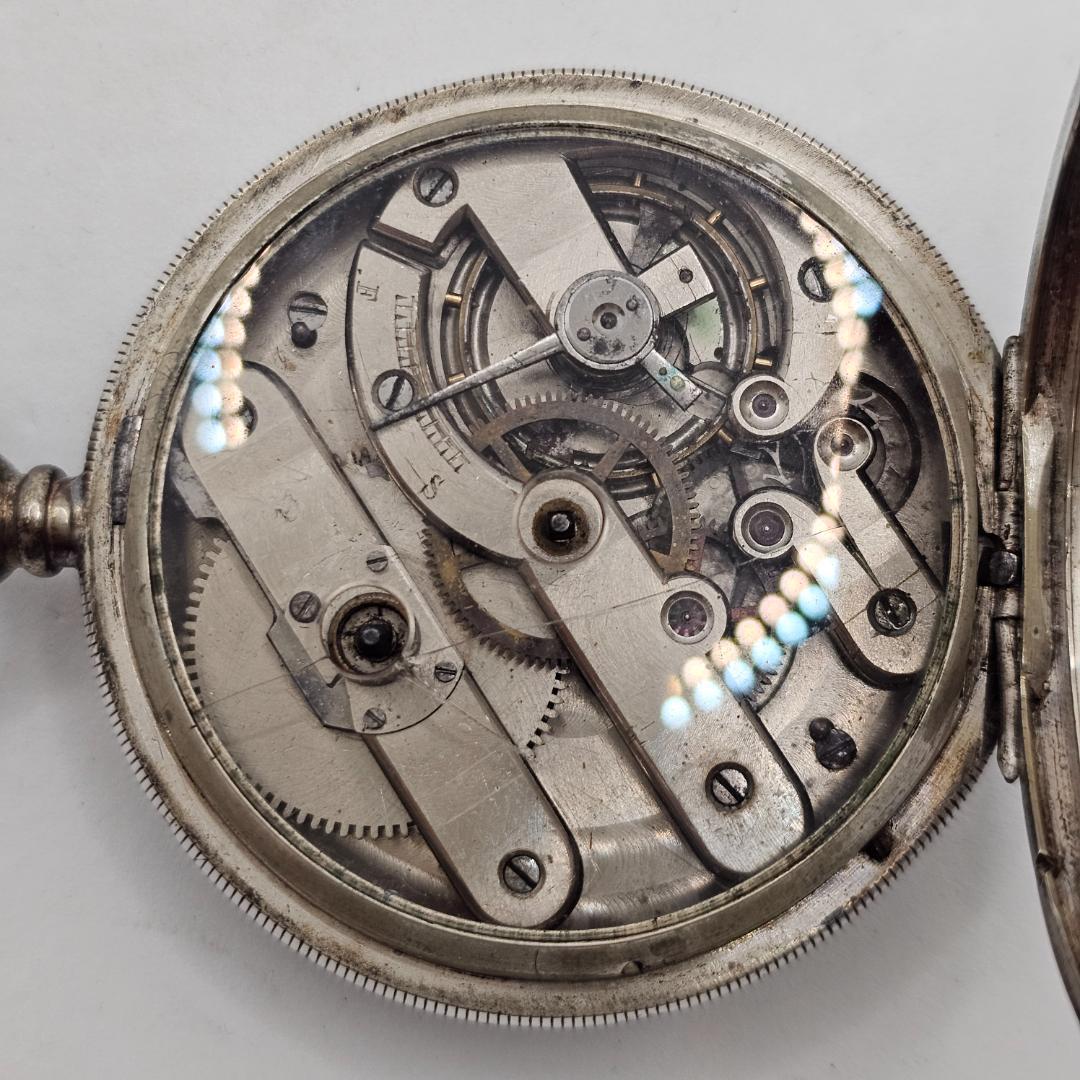 希少 スイス製 銀無垢 鍵巻き 懐中時計 裏スケルトン ホールマーク有